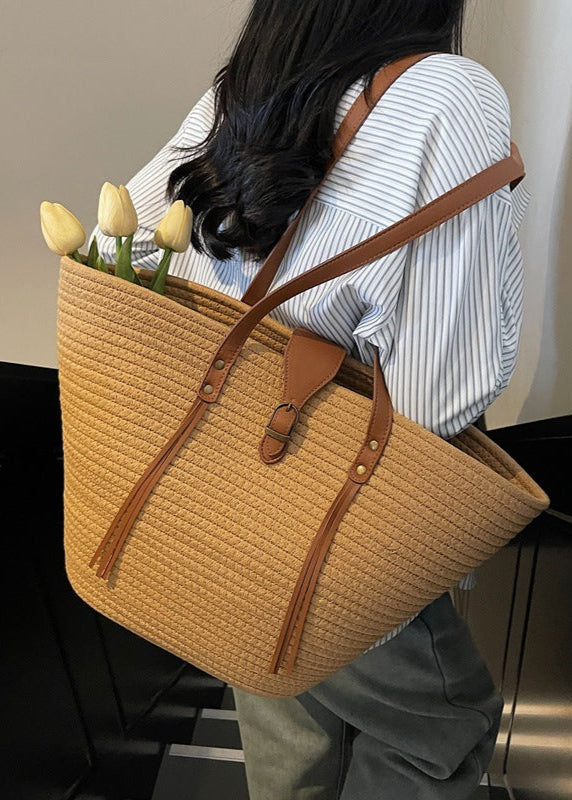 Mira - Oversized Braided Tote Bag with Buckle Accent