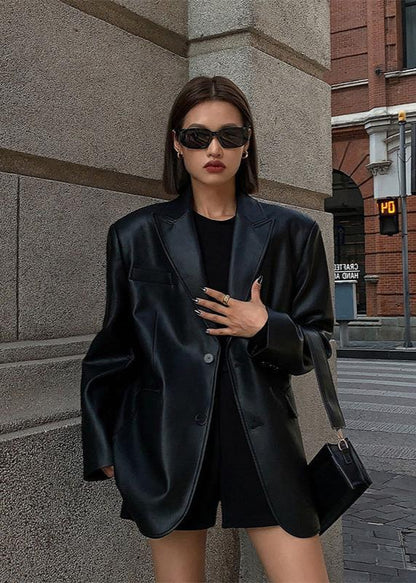Sleek Black Faux Leather Blazer