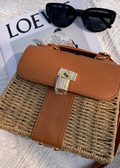 Isla - Woven Rattan Crossbody Bag with Faux Leather Trim