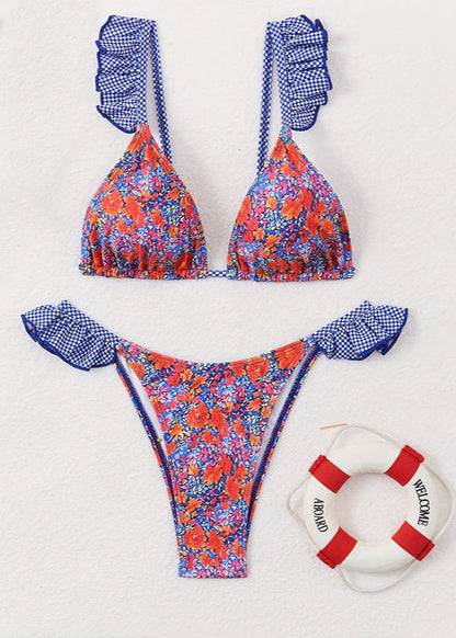 Mediterranean Bloom - One-Piece Swimsuit with Ruffled Straps