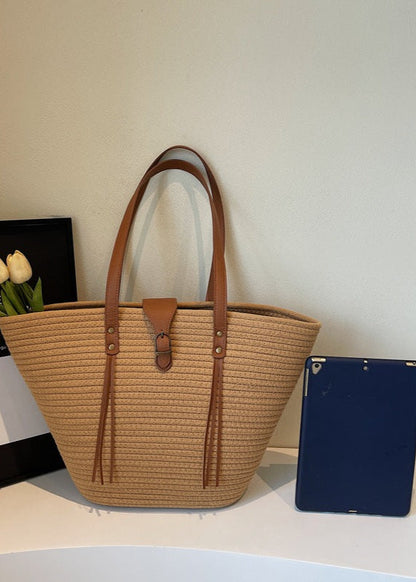 Mira - Oversized Braided Tote Bag with Buckle Accent