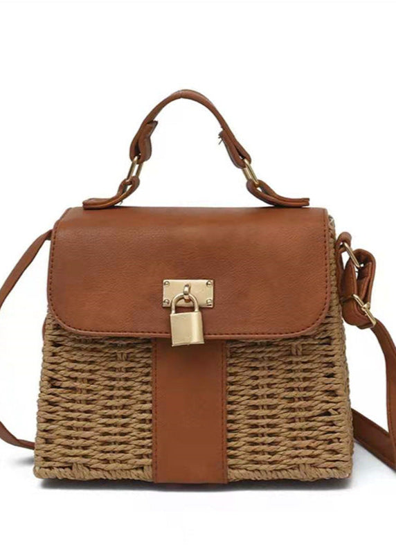Isla - Woven Rattan Crossbody Bag with Faux Leather Trim