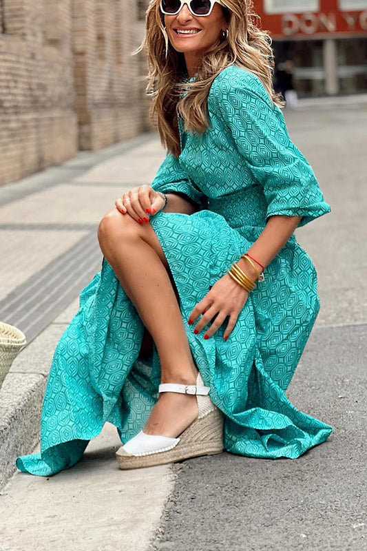 Vestido camisero largo con cintura elástica y estampado Special Treat