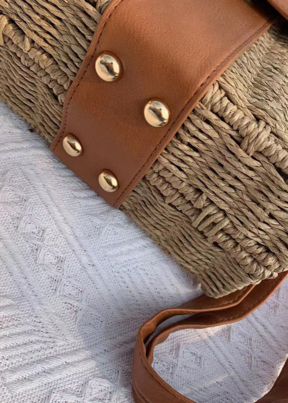 Isla - Woven Rattan Crossbody Bag with Faux Leather Trim