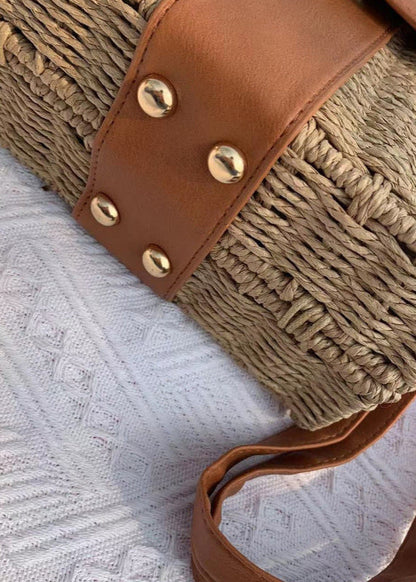 Isla - Woven Rattan Crossbody Bag with Faux Leather Trim