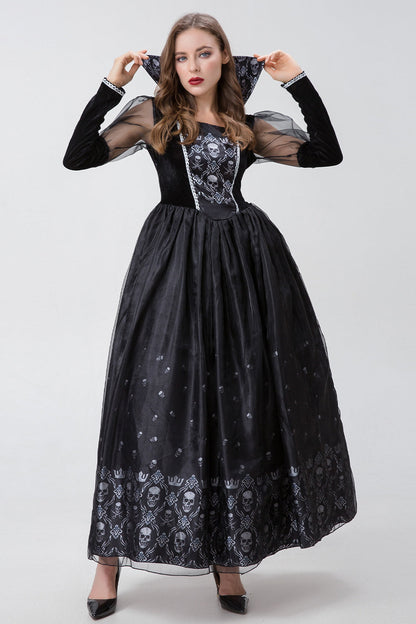 Vampire Witch Skeleton Halloween Cosplay Maxi Dress