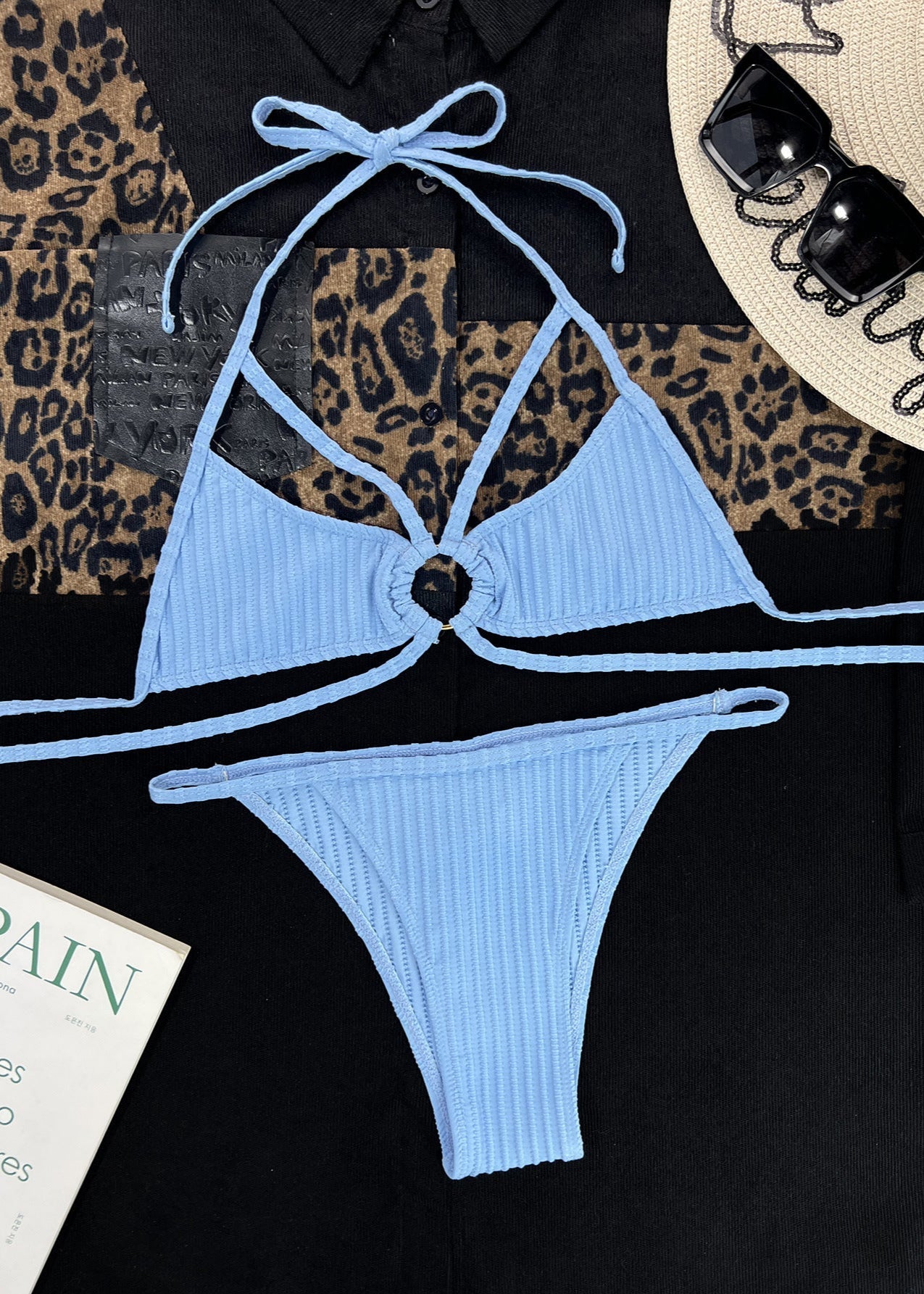 Azure Ribbed Two-Piece Swimsuit