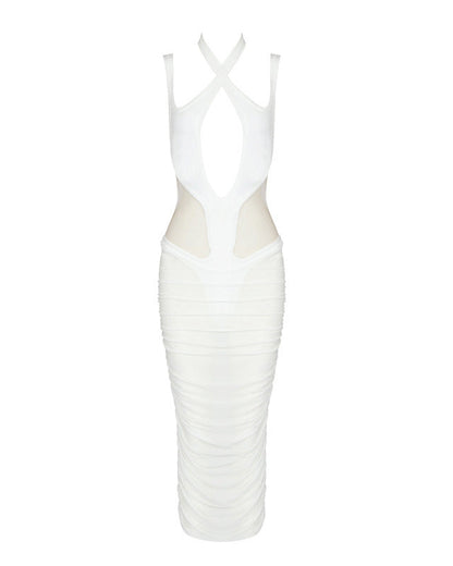 Low-Cut Backless Mesh Hollow Slim-Fitting Bandage Dress
