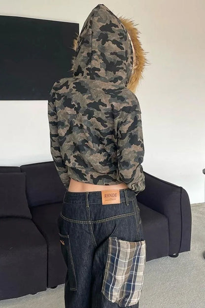 Camo Embroidered Zip Hoodie
