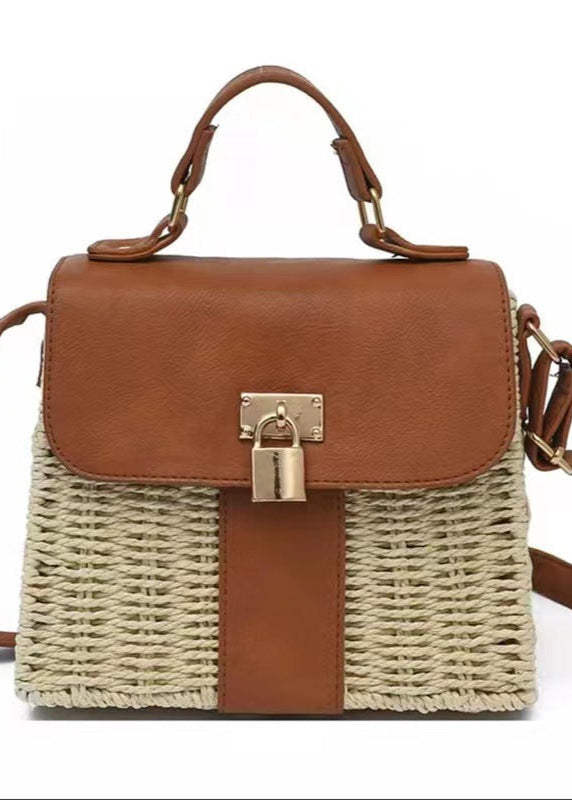 Isla - Woven Rattan Crossbody Bag with Faux Leather Trim