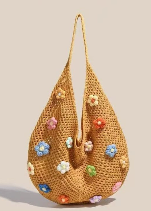 BloomTide - Crochet Shoulder Bag with 3D Floral Accents