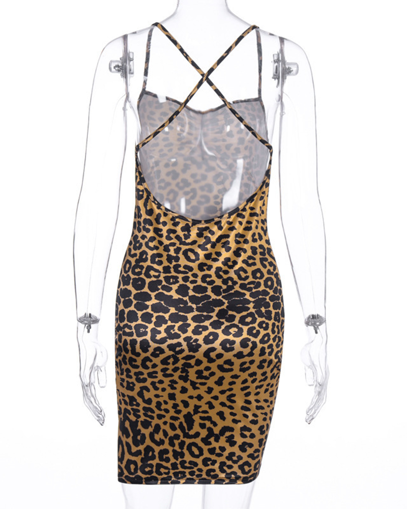 Leopard Print Backless Wrap Buttocks Dress