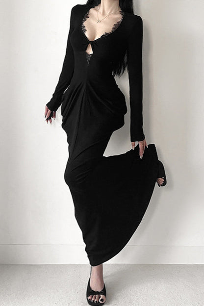 Elegant V-Neck Waist Bodycon Maxi Dress