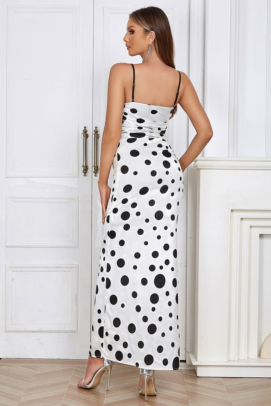Polka Dot Pleated Cami Maxi Dress