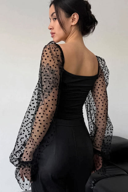 Polka Dot Mesh Shaping Blouse