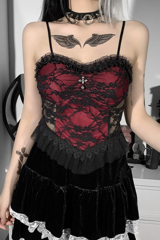Gothic Cross Lace Mesh Cami Corset