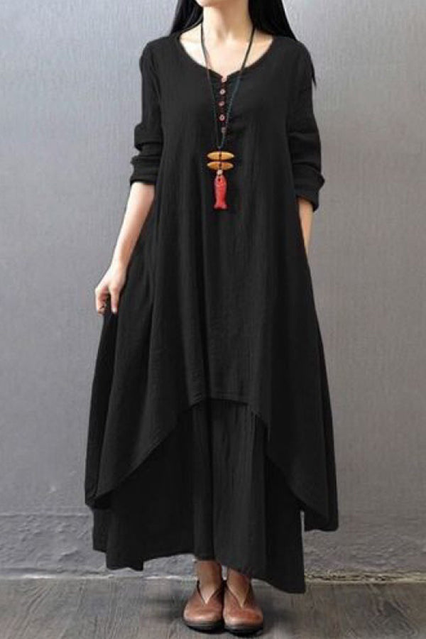 Loose linen dress with long sleeves