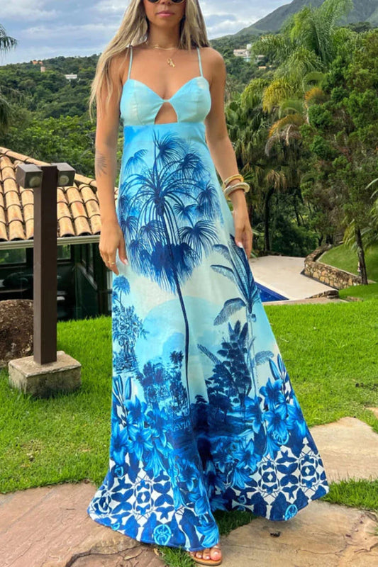 Vestido con tirantes estampados de vacaciones en azul