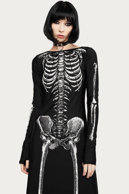 Dark Gothic Skull Print Maxi Dress