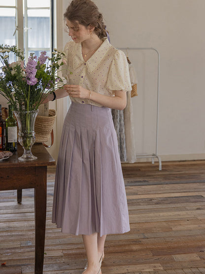 Isabella Retro Puff Sleeve Lapel Shirt-White