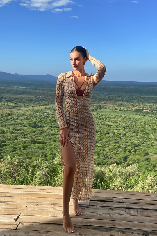 Vestido largo de crochet con escote en V Dawn 