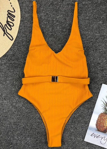 Capri - Belted Ribbed One-Piece Swimsuit