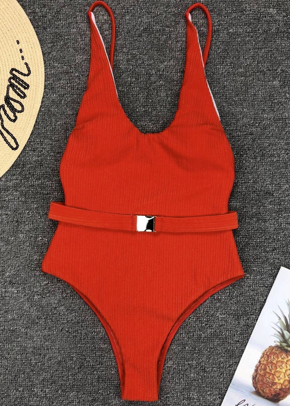 Capri - Belted Ribbed One-Piece Swimsuit