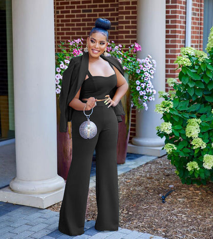 Traje de tres piezas con chaqueta, chaleco y pantalones anchos para otoño e invierno.