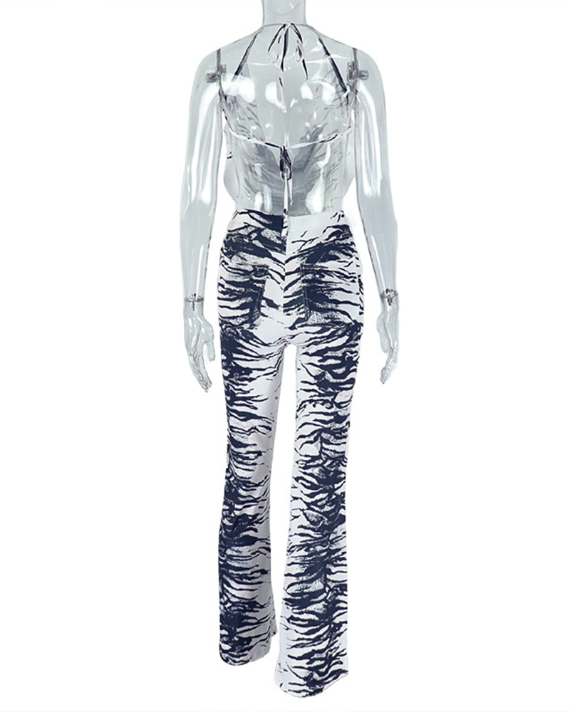 Backless Tie Colorblock Suit