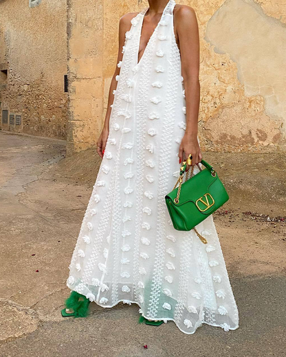 V-Neck 3D Flower Dress