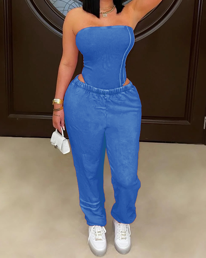 Tubetop Slim-Fit Bodysuit With Loose-Fitting Pants