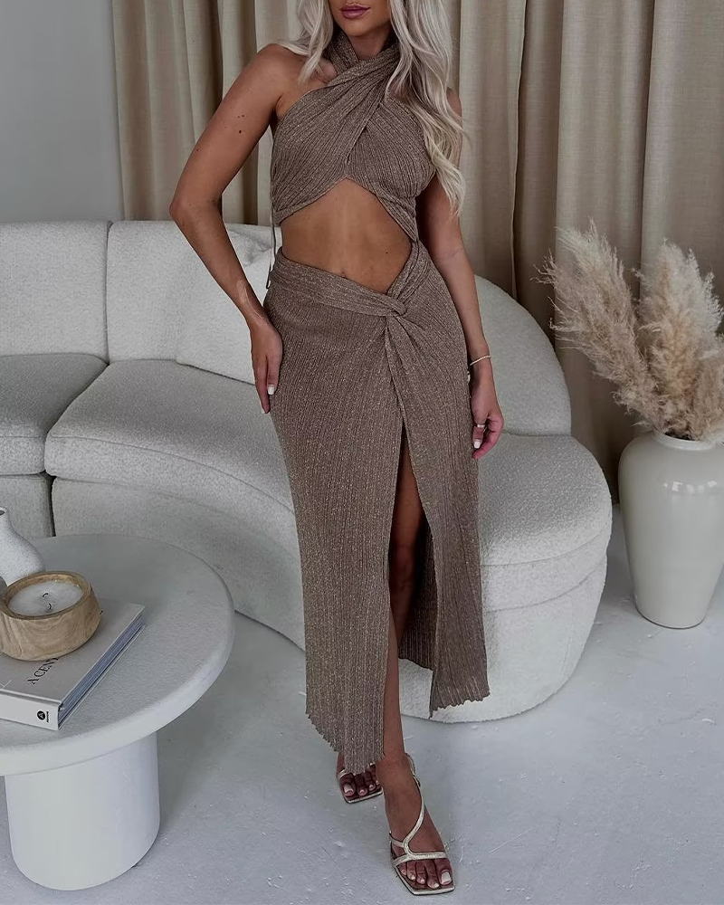 Crossover Knit Skirt Set