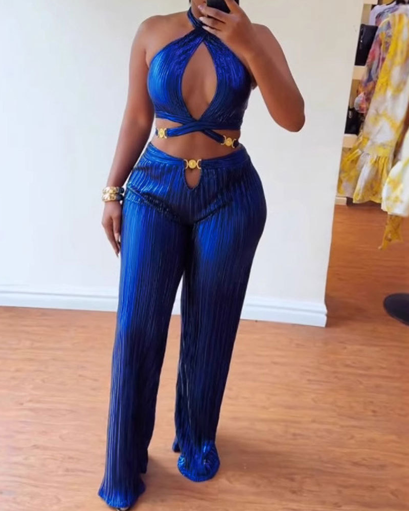 Pleated Halterneck Backless Suit