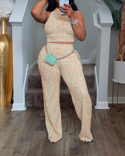 Printed Wide-Leg Trousers Suit