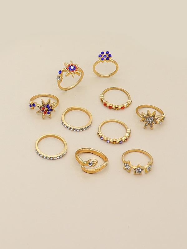 10pcs Rhinestone Decor Star Shaped Ring for Women