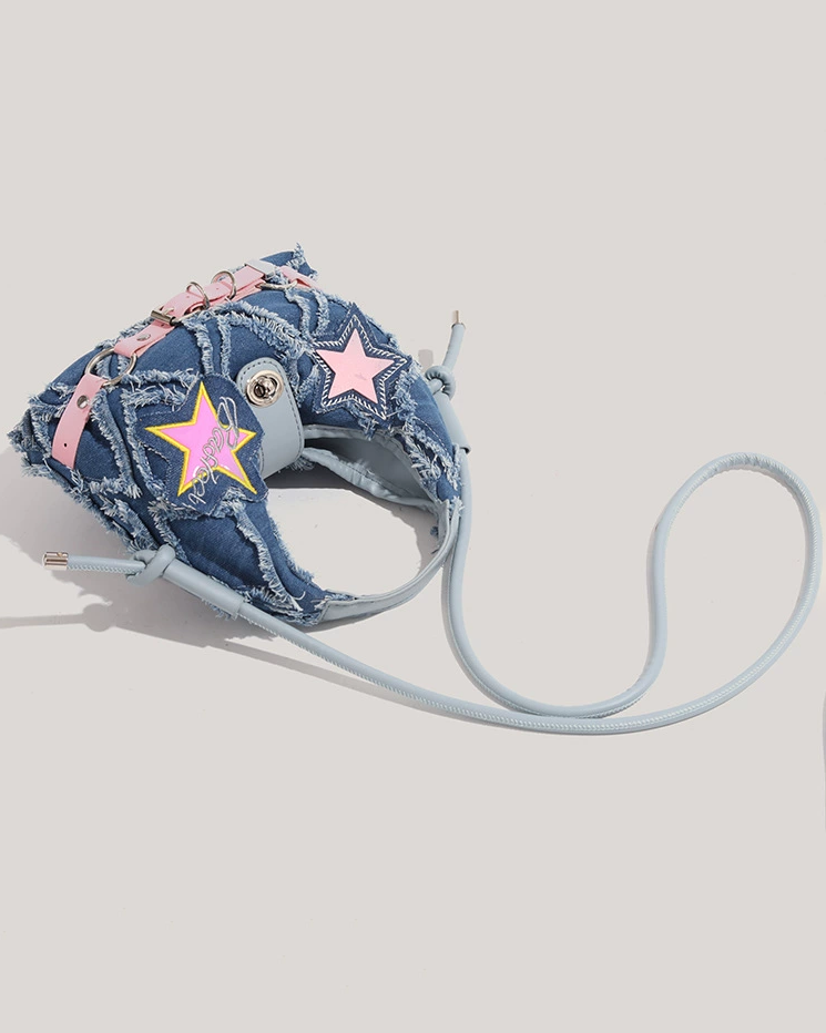 Denim Five-Pointed Star Punk Crossbody Bag