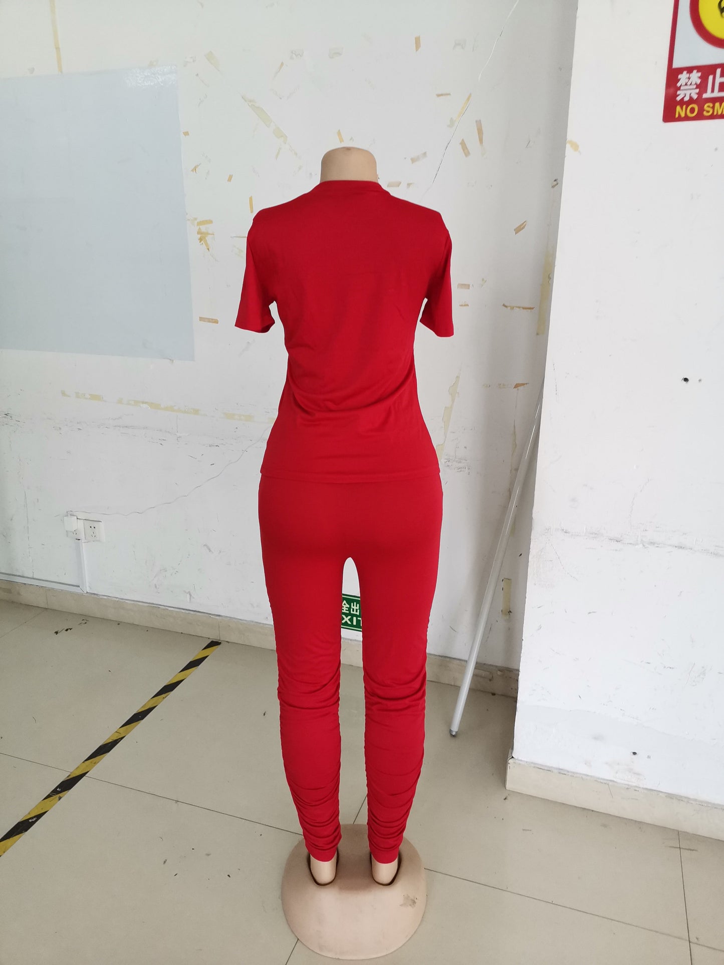 Conjunto de dos piezas de camiseta y pantalón corto fruncido para mujer, color liso, ajustado, para verano