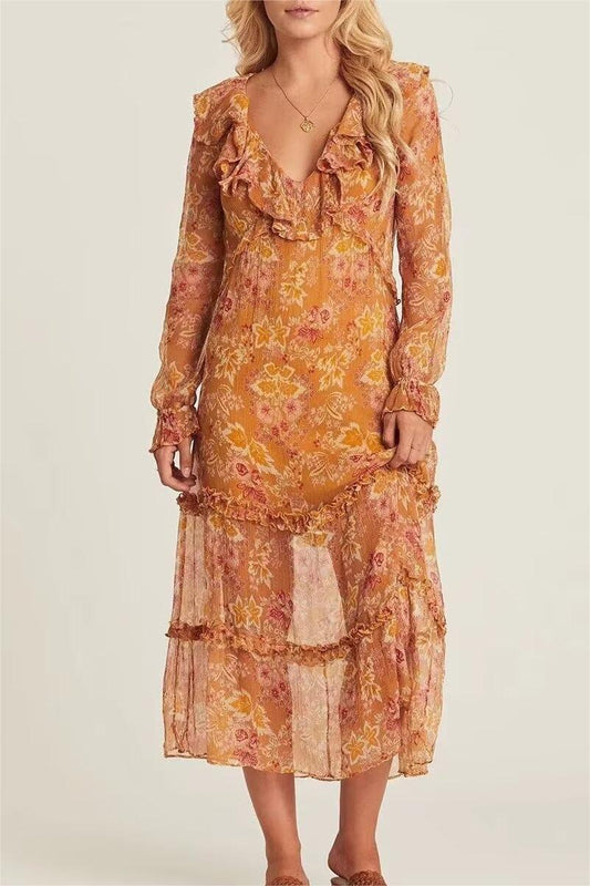 Conjunto de dos piezas de vestido con estampado floral y tirantes finos de color liso para mujer de invierno