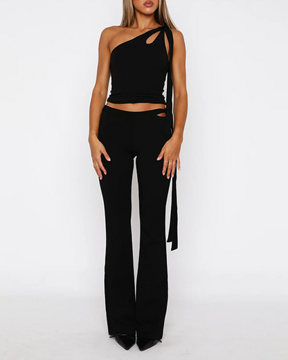 Off-Shoulder Tie Trousers Suit