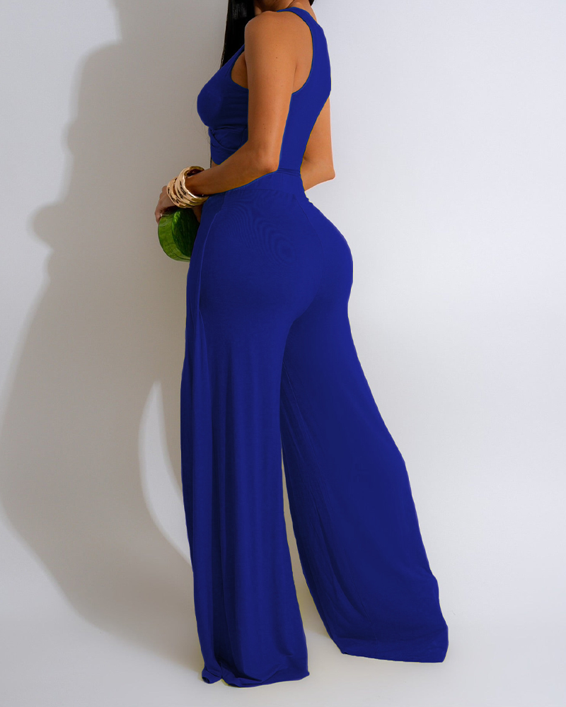 Slit Vest Wide-Leg Pants Suit