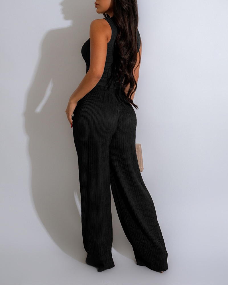 High-Elastic Knit Wide-Leg Pants Suit