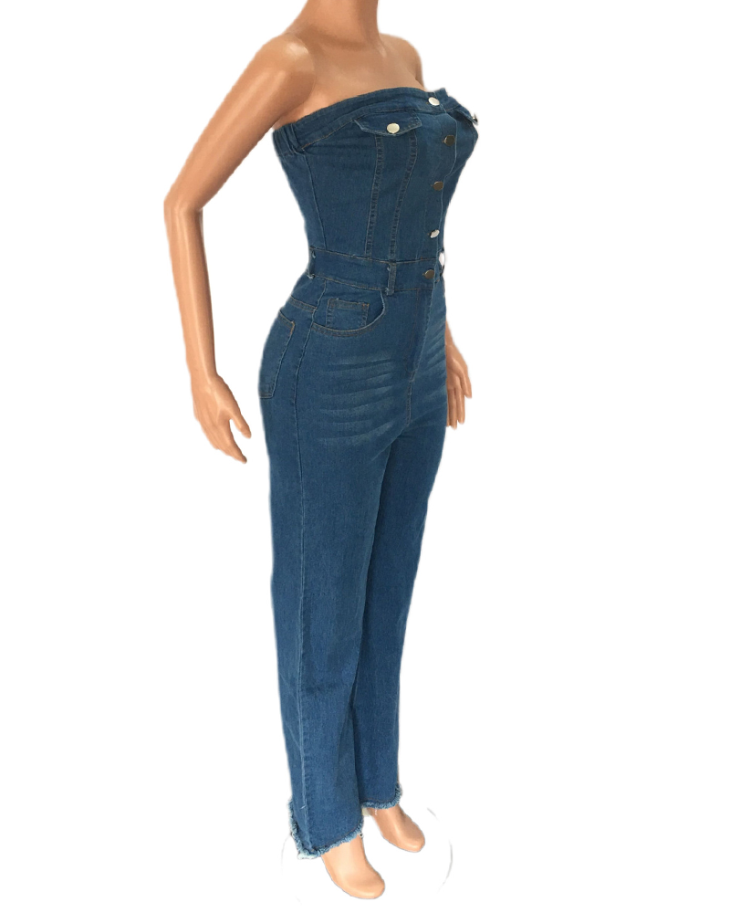 Strapless Slim-Fit Flared Jumpsuit