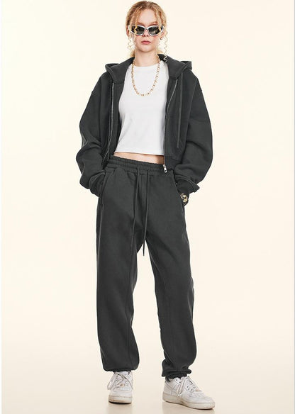 Conjunto deportivo de dos piezas de marca con abrigo corto y cremallera de otoño para hombre y mujer.