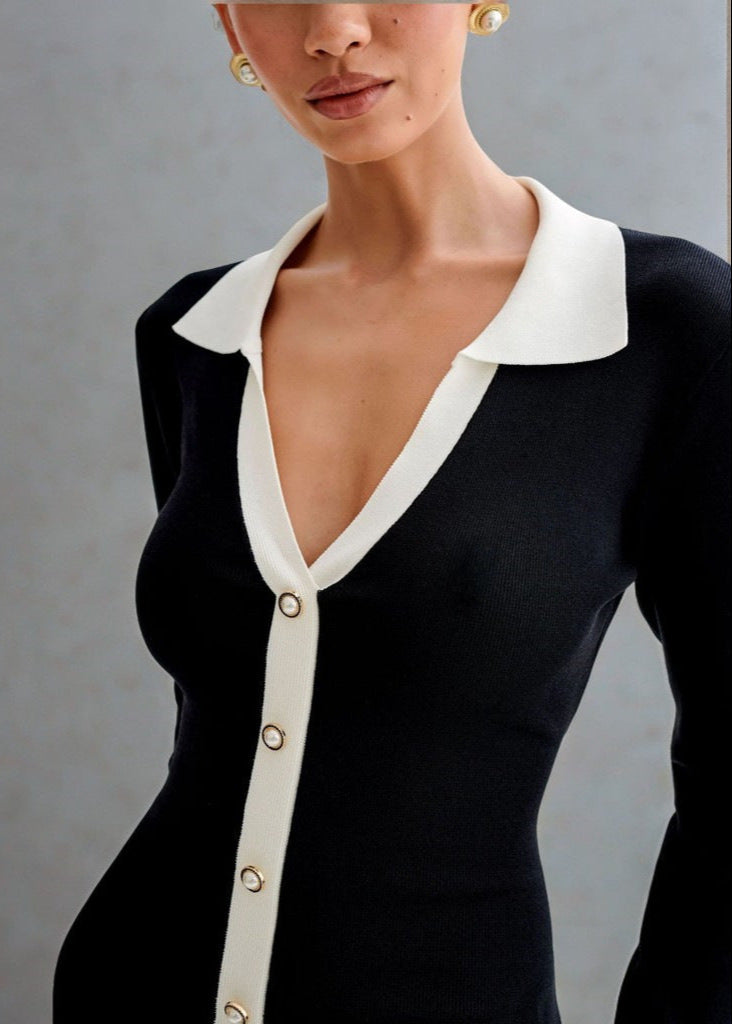 Celeste - Contrast Trim Knit Dress