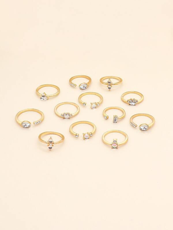 12pcs Rhinestone Decor Ring for Women