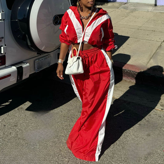 Ropa deportiva para mujer, conjunto de dos piezas con abrigo holgado tejido y costuras, primavera y otoño