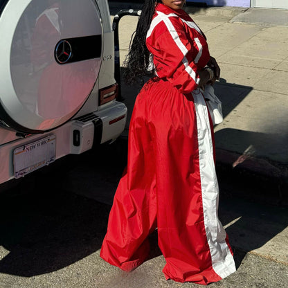 Women Clothing Sportswear Suit Woven Baggy Coat Two Piece Set Stitching Spring Autumn