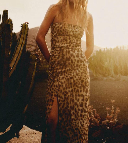 Vestido clásico con estampado de leopardo estilo western, todo a juego, hecho a mano para mujer