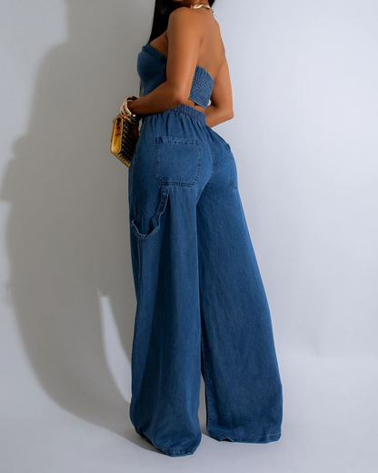 Bandeau Braided Wide-Leg Pants Suit