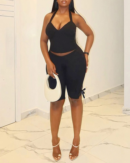 Halter Neck Halter Back Shorts Suit